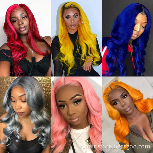 Factory direct ginger pink cheap 100% human hair vendors 360 frontal 40 inch human hair 13x6 lace front wig